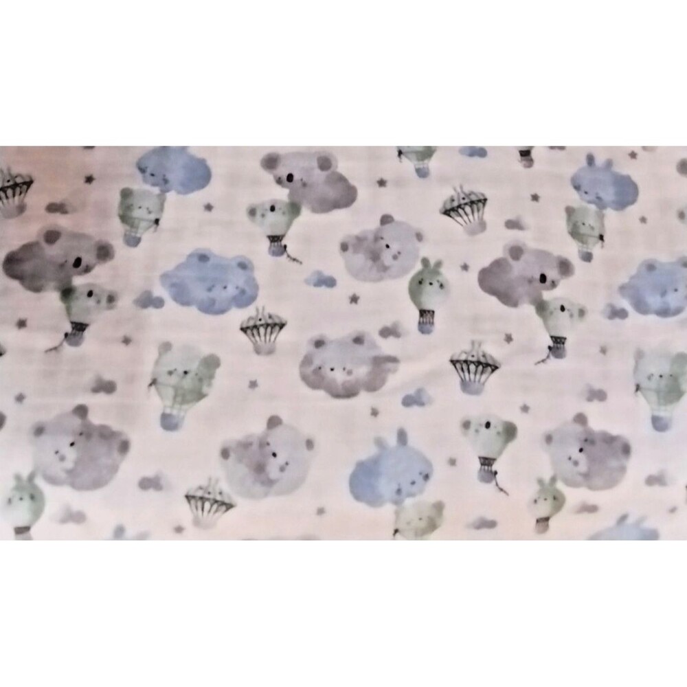 Nursery Swaddle Soft Cotton Gauze Fabric BTY - Koala Clouds Hot Air Balloons NEW
